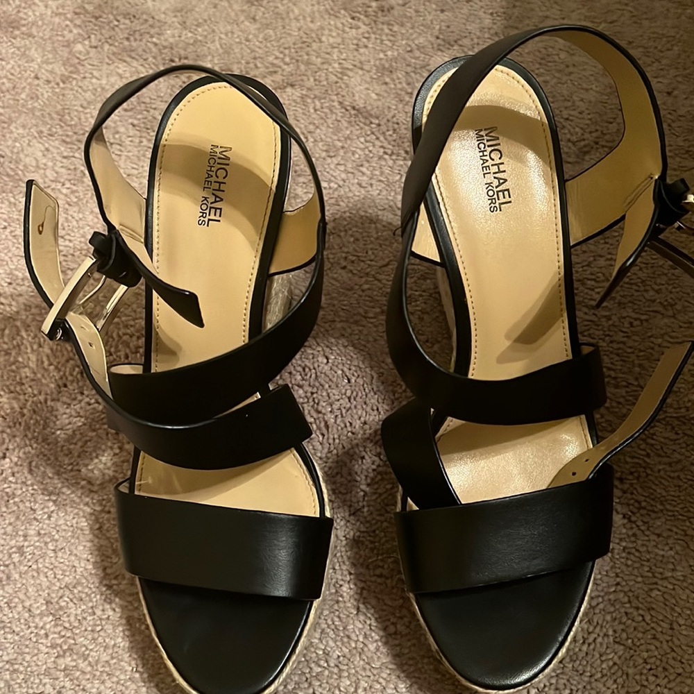 Michael Kors Black wedge strap sandals